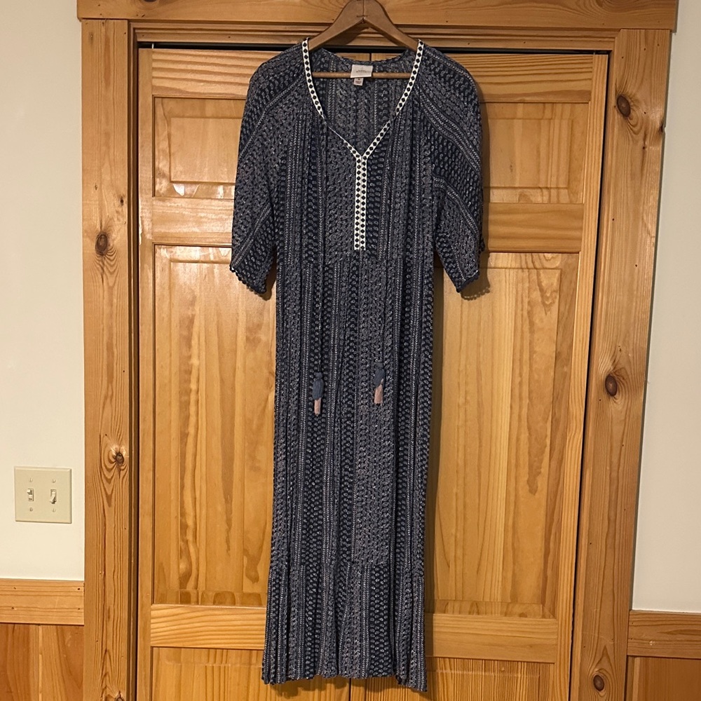 Knox Rose Navy Patterned Maxi Dress with Tassel Tie